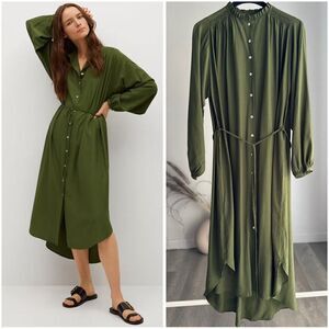 Mango Green Flowy Shirt Dress Very Oversized Belted New